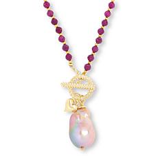 Connie Craig Beaded Cultured Pearl and Gem Heart Charm Necklace