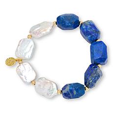 Connie Craig Carroll Jewelry Cultured Pearl and Lapis Stretch Bracelet