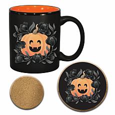 Courtside Market Pumpkin 11 oz. Artisan Ceramic Mug & Coaster Set