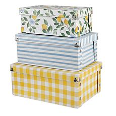 Craft Buddy Lemons & Prints Stacking Storage Boxes 3-piece Set