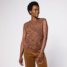 Democracy High Round Neck Sleeveless Printed Sweater