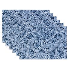 Design Imports Blue Paisley Print Outdoor Reversible Placemat Set of 6