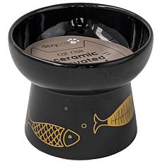 DexyPaws Elevated Ceramic Cat Bowl - Black & Gold Fish