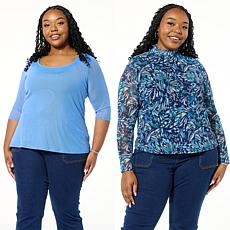 DG2 by Diane Gilman 2-pack Print/Solid Mesh Top