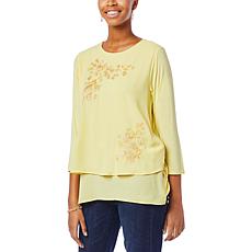 DG2 by Diane Gilman 3/4-Sleeve Embroidered Easy Top