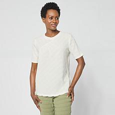 DG2 by Diane Gilman Asymmetric Ruched Stripe Front Yoke Top