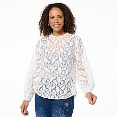 DG2 by Diane Gilman Corded Lace Shirttail Blouse