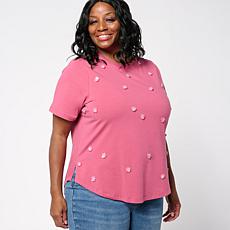 DG2 by Diane Gilman Cotton Jersey 3D Floral Embellished Tee