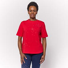 DG2 by Diane Gilman Cotton Jersey Embellished Crew-Neck Top