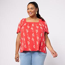 DG2 by Diane Gilman Cotton Jersey Embroidered Square Neck Top 