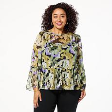DG2 by Diane Gilman Crinkle Chiffon Bell Sleeve Blouse