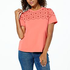 DG2 by Diane Gilman Embroidered Eyelet Knit Tee