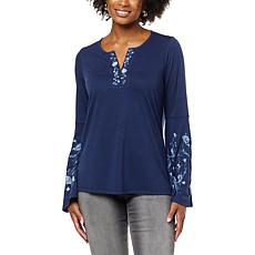 DG2 by Diane Gilman Embroidered Flare-Sleeve Knit Top