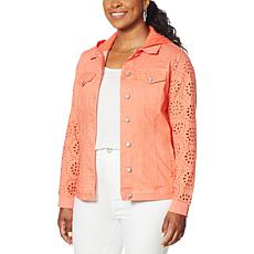 DG2 by Diane Gilman Lace-Sleeve Hooded Denim Jacket