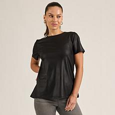 DG2 by Diane Gilman Metallic Foil Jersey Knit Short-Sleeve Tee