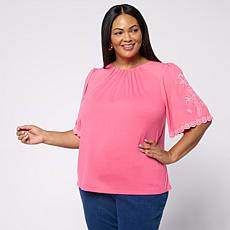 DG2 by Diane Gilman Mixed Media Embroidered Sleeve Top