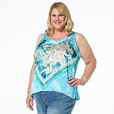 DG2 by Diane Gilman Mixed Media Scarf Print V-Neck Tank