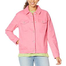 neon pink denim jacket