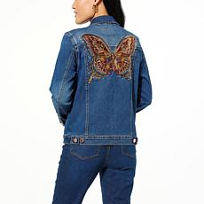 DG2 by Diane Gilman New Classic Stretch Denim Embroidered Jean Jacket