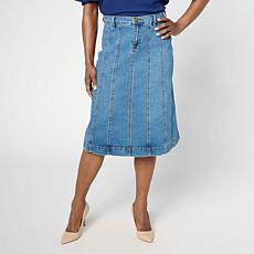 DG2 by Diane Gilman New Classic Stretch Denim Paneled Midi Skirt