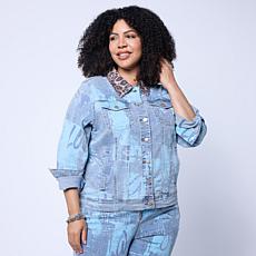 DG2 by Diane Gilman New Classic Stretch Graffiti Print Denim Jacket