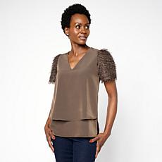 DG2 by Diane Gilman Novelty Sleeve V-Neck Easy Top