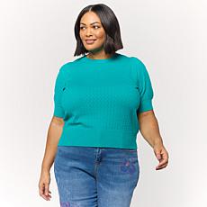 DG2 by Diane Gilman Pointelle SoftEase Knit Puff-Sleeve Sweater