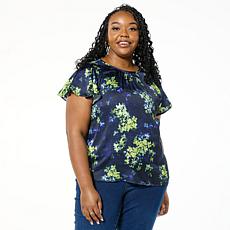 DG2 by Diane Gilman Printed Satin Flutter-Sleeve Blouse