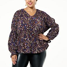DG2 by Diane Gilman Smocked Sleeve V-Neck Top 