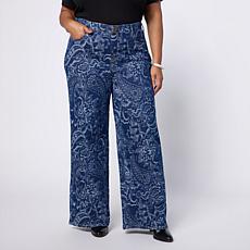 DG2 by Diane Gilman Stretch Jacquard Denim Pull-On Wide Leg Jean