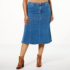 DG2 by Diane Gilman Virtual Stretch Flounce Denim Midi Skirt
