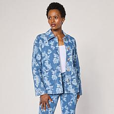 Diane Gilman Printed Stretch Denim Barn Jacket