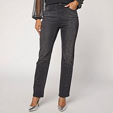 Diane Gilman Stud and Crystal Embellished Straight Leg Jean