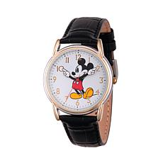 Disney Mickey Mouse Womens Cardiff Alloy Watch w/ Black Leather Strap