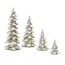 Frosted Pine Tree Decor with Silver Finish - 4-piece Set