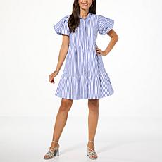 G by Giuliana Bubble Sleeve Button-Down Tiered Dress