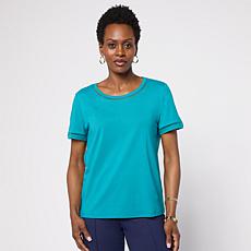 G by Giuliana Cotton Modal Short-Sleeve Top with Trim