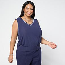 G by Giuliana Knit Sleeveless Tank Top with Contrast Piping