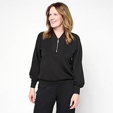 G by Giuliana Marshmallow Knit Sweatshirt with Zip-Up Collar