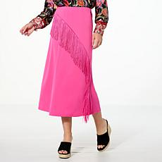 G by Giuliana Matte Jersey Knit Fringe-Trim A-Line Skirt