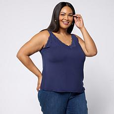 G by Giuliana Solid Knit Tank Top with Lace Trim