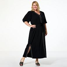 G by Giuliana Woven Embroidered Puff-Sleeve Midi Dress