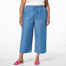 G by Giuliana Woven Tencel Cropped Wide-Leg Pull-On Pant