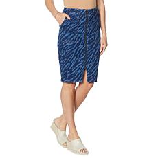 G by Giuliana Zip-Front Printed Denim Skirt