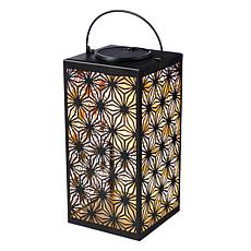 Glitzhome 11"H Black Metal Cutout Solar Hanging Lantern with LED Light
