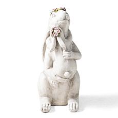 Glitzhome 17" H MGO Rabbit Statue with Floral Crowns