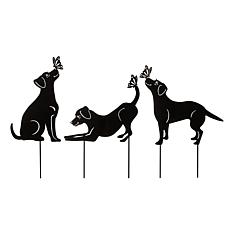 Glitzhome 20"H 2-in-1 Set of 3 Black Metal Dog Silhouette Picks