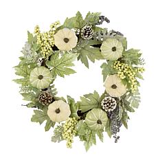 Glitzhome 22in.D Pumpkin Wreath with Green Leaf and Berries