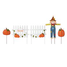 Glitzhome 30.75"H Fall Scarecrow, Pumpkin & Fence 5pc Yard Stake Set