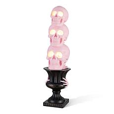 Glitzhome 31.50"H Halloween Light Stacked Pink Skull with Black Urn
